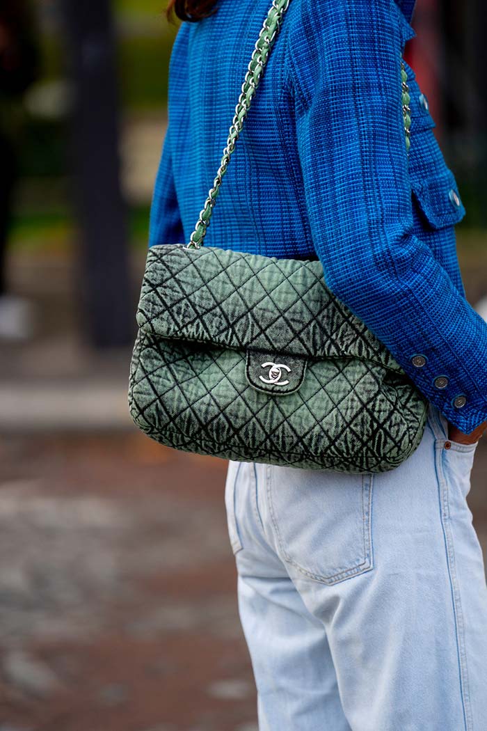 Copenhagen fashion week street style green bag